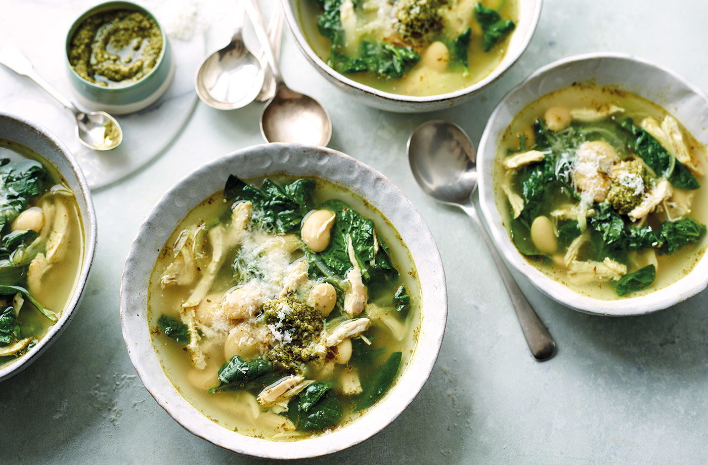 italian-vegetable-soup-with-beans-spinach-pesto-recipe